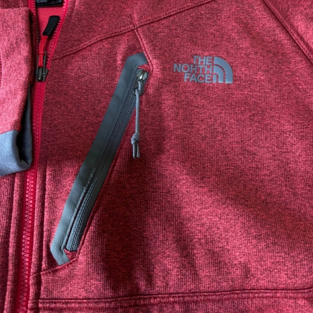The North Face Mens Red Full Zip Hooded Fleece Sweatshirt Jacket Size Large